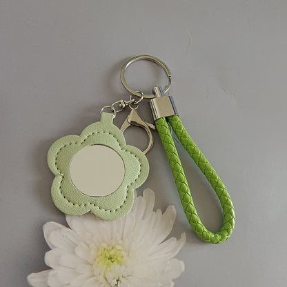 Colorful PU Leather Flower Mirror Wristlet Keychain 3pcs 10
