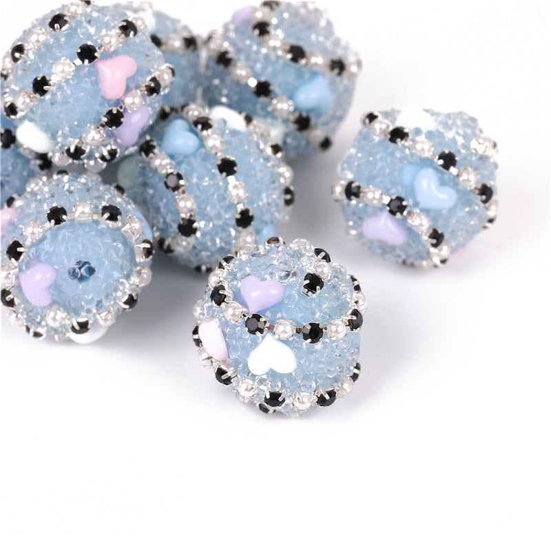 Embellished Bubblegum Beads 16mm Heart Embedded Rhinestone 10pcs 8