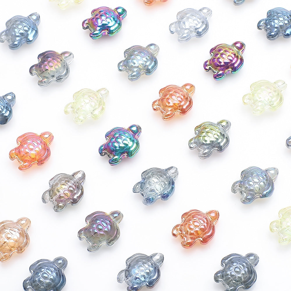 Electroplated Turtle Glass Beads 14X18mm Transparent Rainbow 20pcs 4