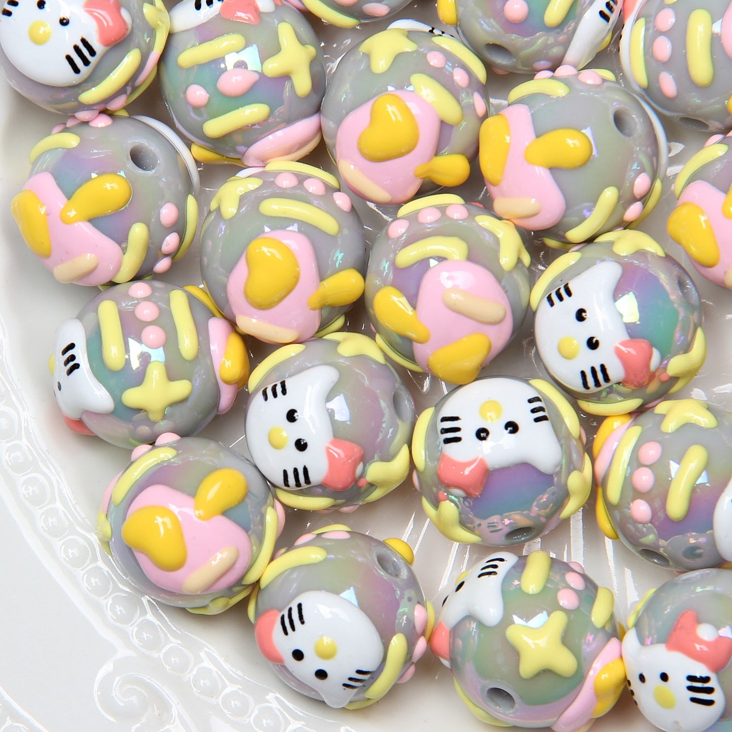 Hand Painted Star Acrylic Beads 16mm Pastel Colors 10pcs 12