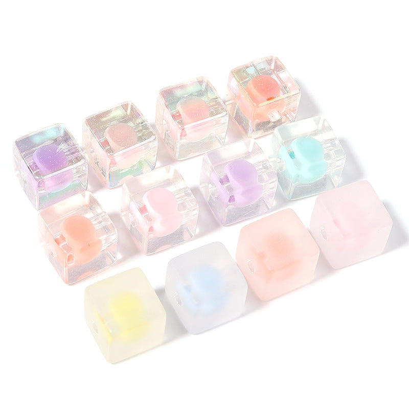 Frosted Square Acrylic Beads 12mm Colored Transparent 30pcs 4