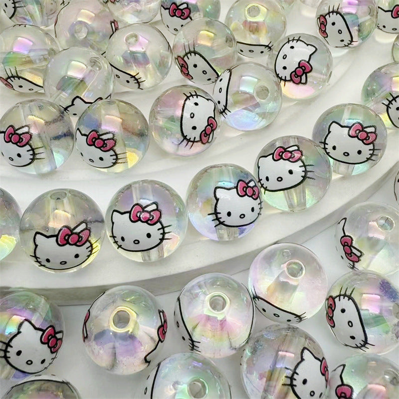 Printed Round Acrylic Beads 16mm Adorable HK Design 50pcs