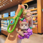 PVC Dog Keychain Cartoon Cute Dog Holding Grapes with Strap 8