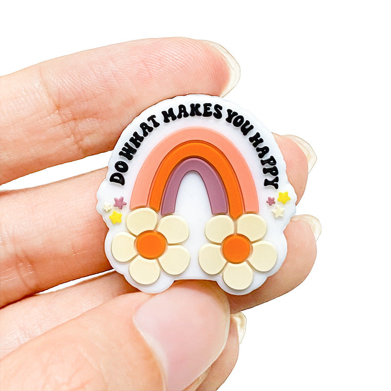 Silicone Focal Beads Flower Rainbow Do What Makes You Happy 20pcs 4
