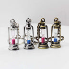 Vintage Metal Kerosene Lamp Hourglass Keychain with Colorful Sand