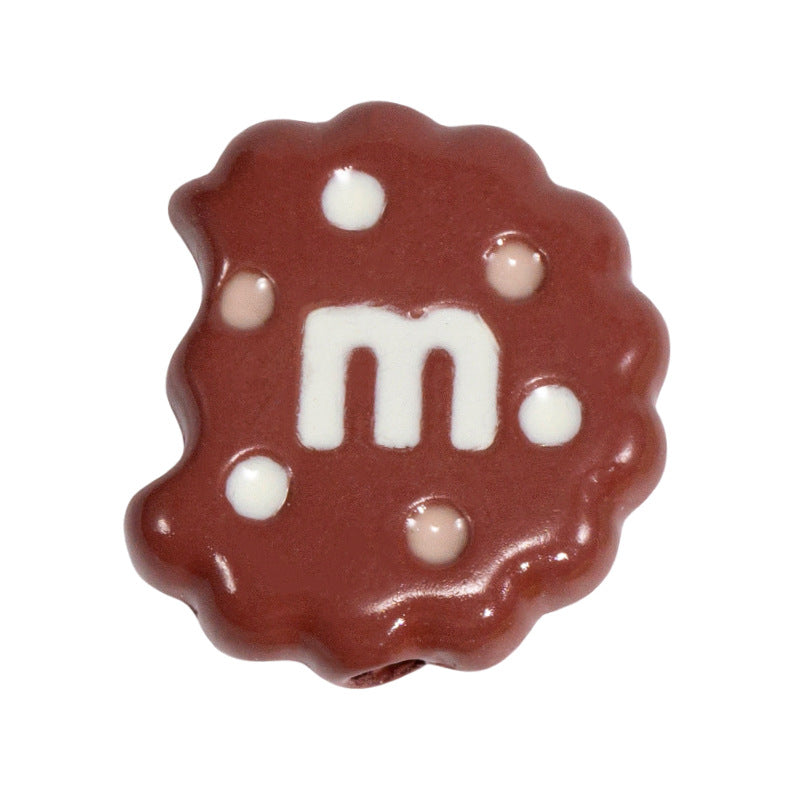 Hand Painted Bitten Cookie Acrylic Beads 22mm Enamel Glossy 10pcs 36