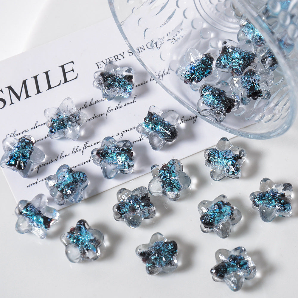 Lampwork Glass Beads Star 16mm Clear Stardust 5pcs 7