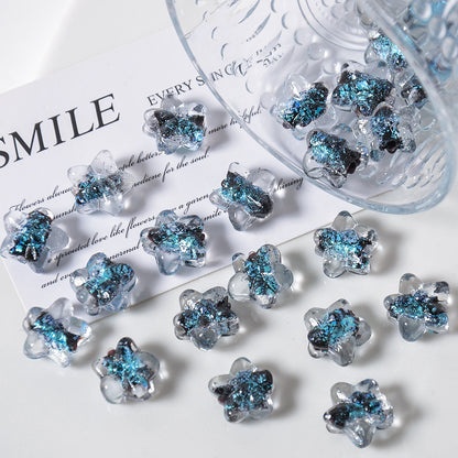 Lampwork Glass Beads Star 16mm Clear Stardust 5pcs 7