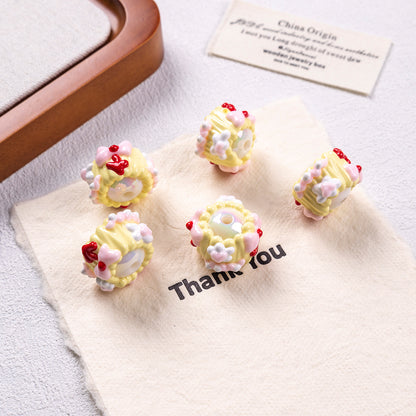 Hand Painted Cake Acrylic Beads 18mm Glossy Pastel Enamel 5pcs 11