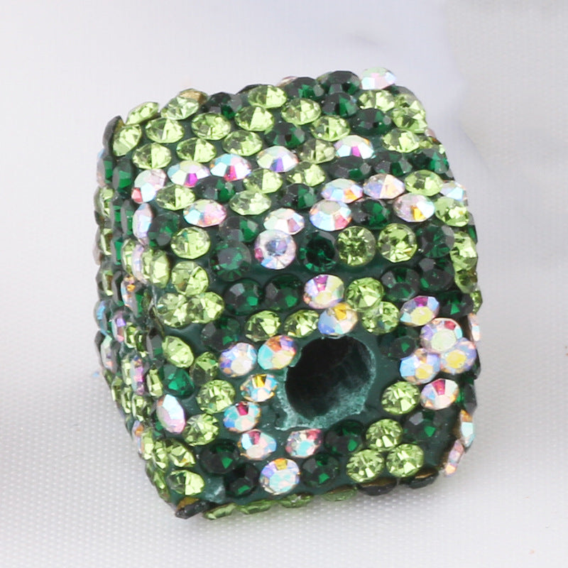 Polymer Clay Heart Rhinestone Beads Christmas Tone 6pcs 9