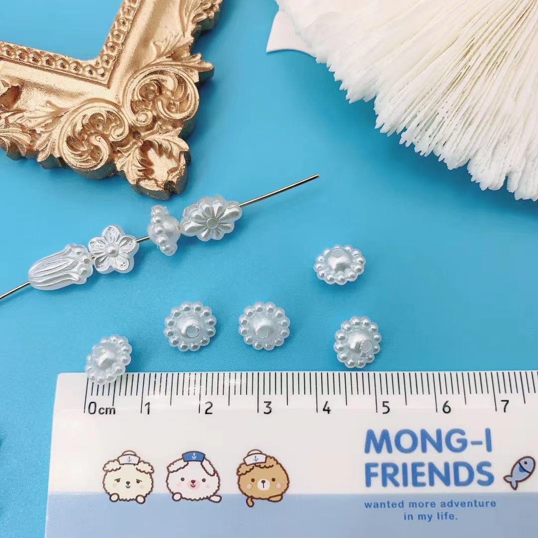 Vintage Showa Style Imitation Pearl Acrylic Beads Creamy Floral 100pcs 9