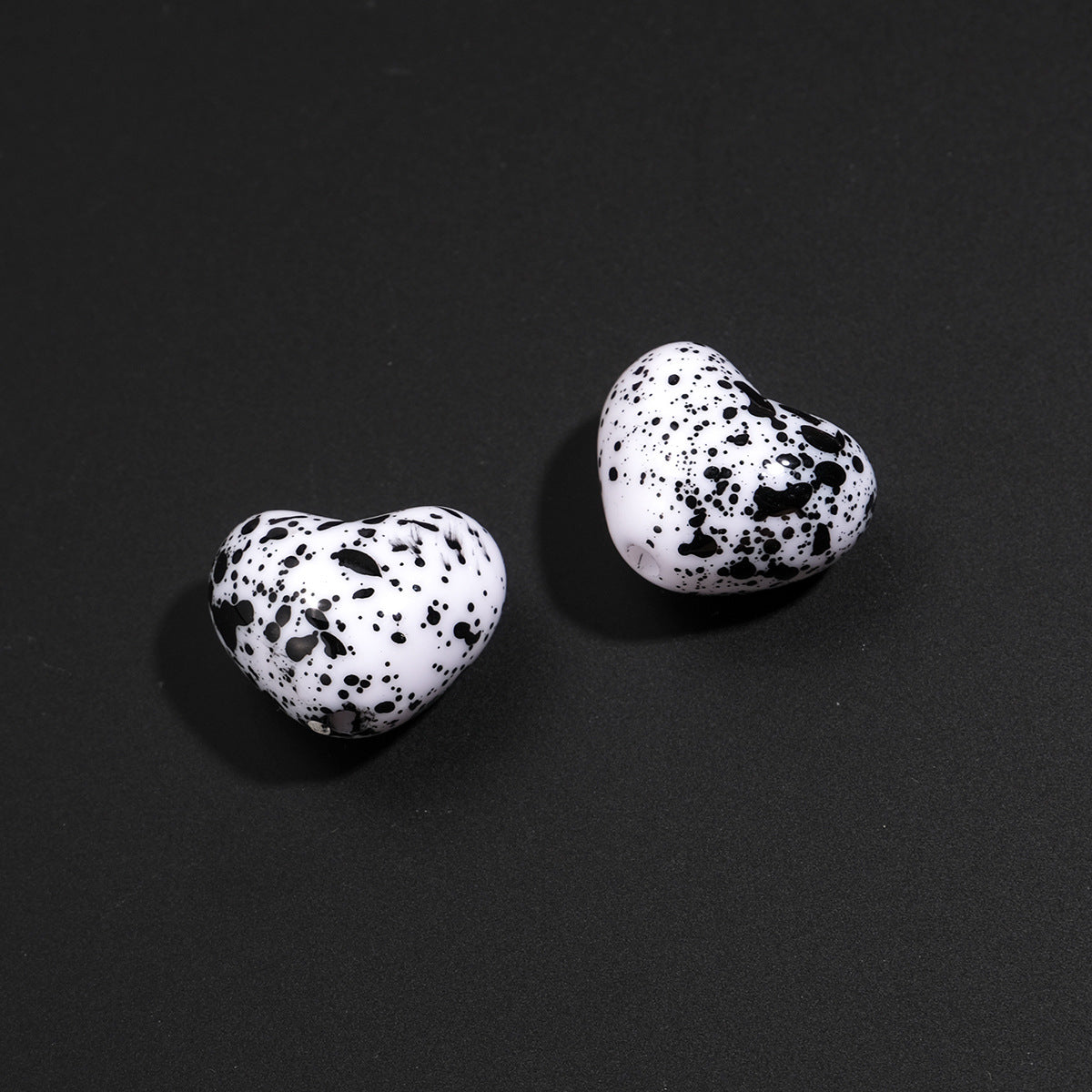 Plaid and Splashed Ink Pattern Heart Acrylic Beads 18mm 20pcs 22