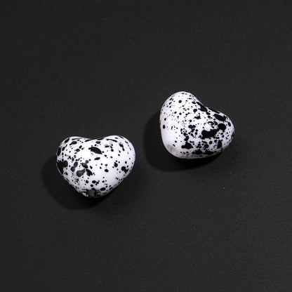 Plaid and Splashed Ink Pattern Heart Acrylic Beads 18mm 20pcs 22
