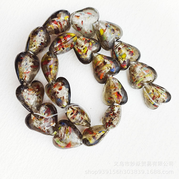 Lampwork Glass Beads Heart 15mm Gold Foil Mixed Colors 20pcs 11