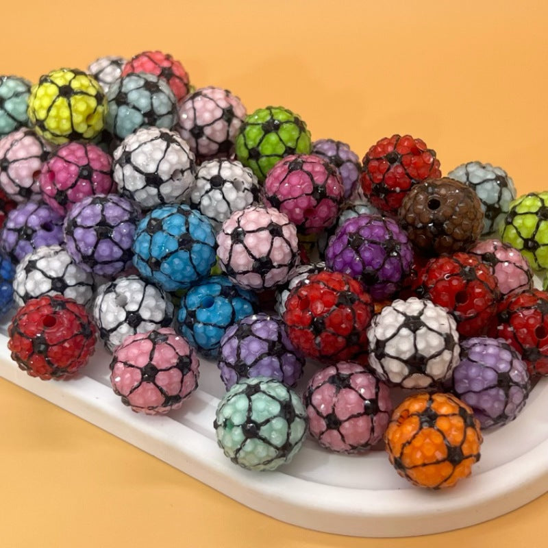 Football Patterned Rhinestone Bubblegum Beads 16mm 20mm 25pcs 4