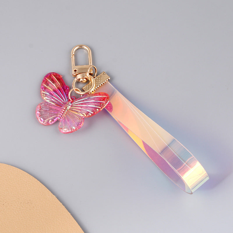 Acrylic Gradient Crystal Butterfly Wristlet Keychain Colorful 6