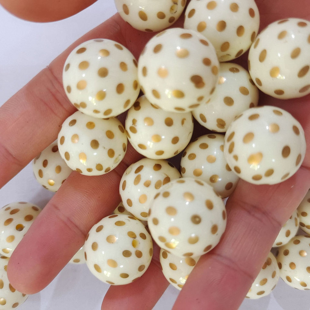 Polka Dot Bubblegum Beads 20mm White Gold Dotted Round 10pcs 2
