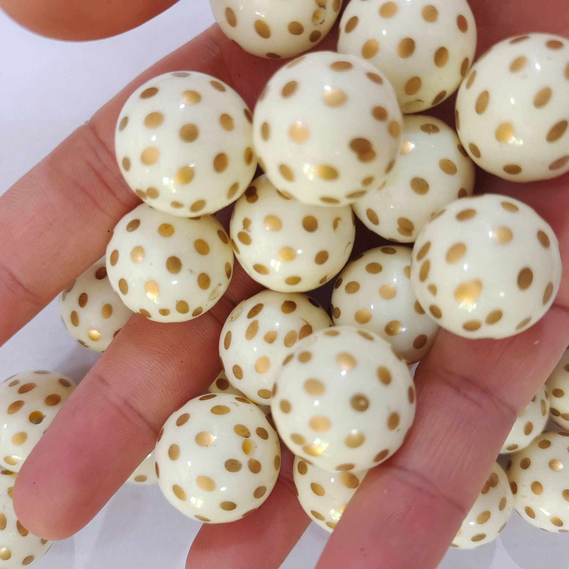 Polka Dot Bubblegum Beads 20mm White Gold Dotted Round 10pcs 2