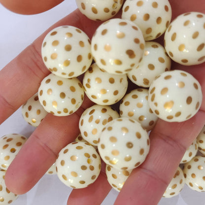 Polka Dot Bubblegum Beads 20mm White Gold Dotted Round 10pcs 2