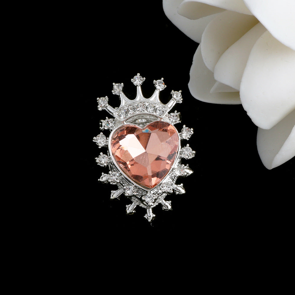 Heart Crown Rhinestone Beads Fancy Faceted Circle Badge 10pcs 15
