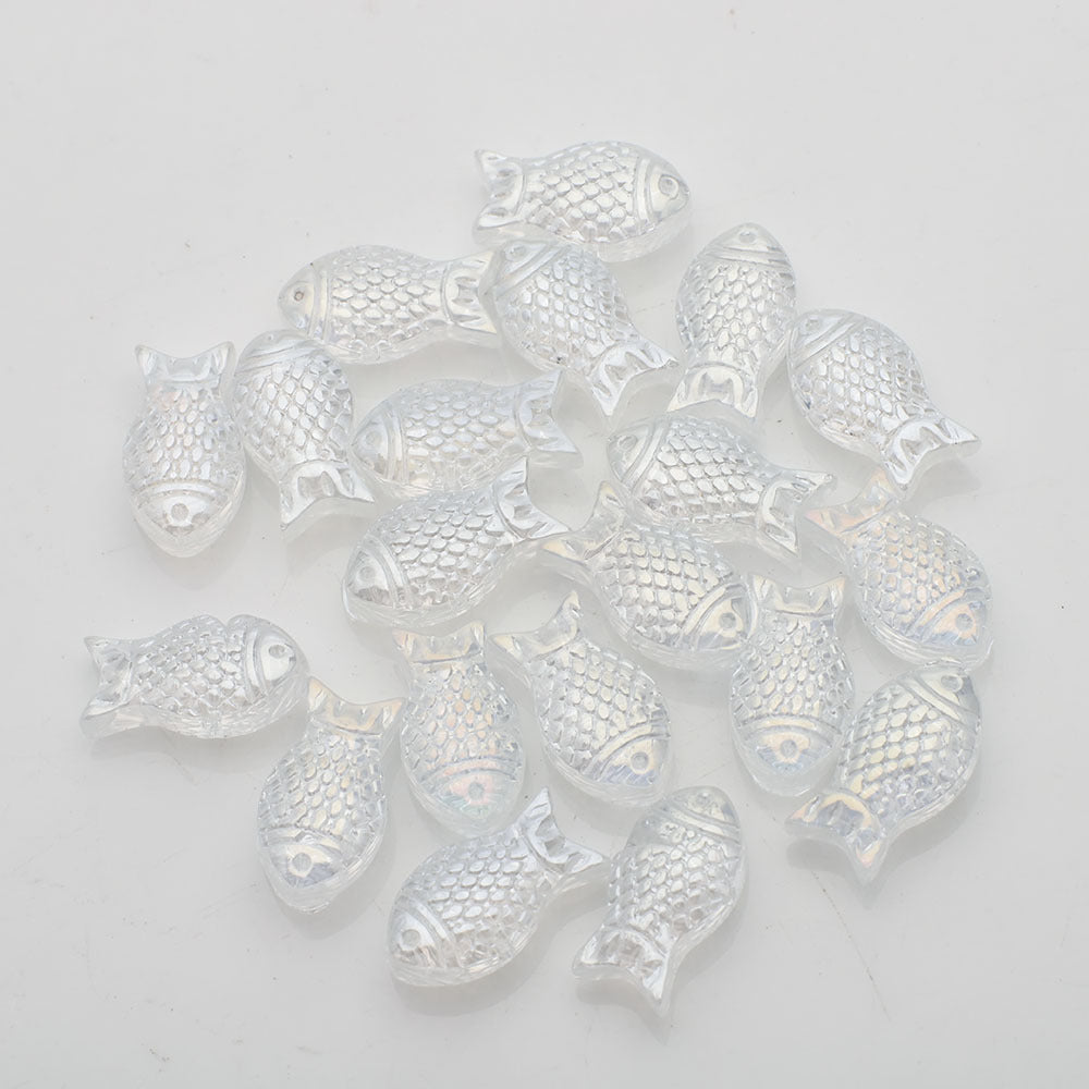 Electroplated Transparent Fish Glass Beads 8x15mm 30pcs 20