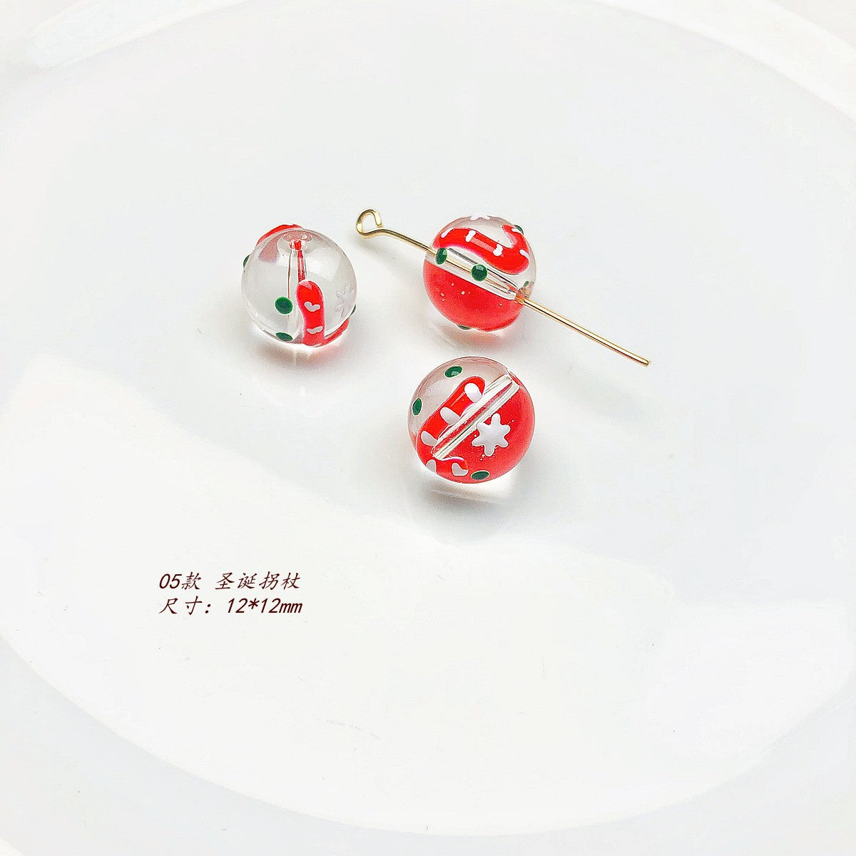 Hand Painted Transparent Glass Beads 12-14mm Christmas Series 1pc 13