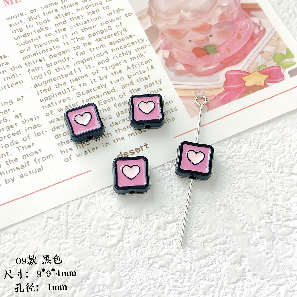 Heart Cube Metal Beads 9mm Enamel Painted Alloy 10pcs 9