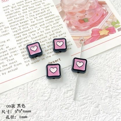 Heart Cube Metal Beads 9mm Enamel Painted Alloy 10pcs 9