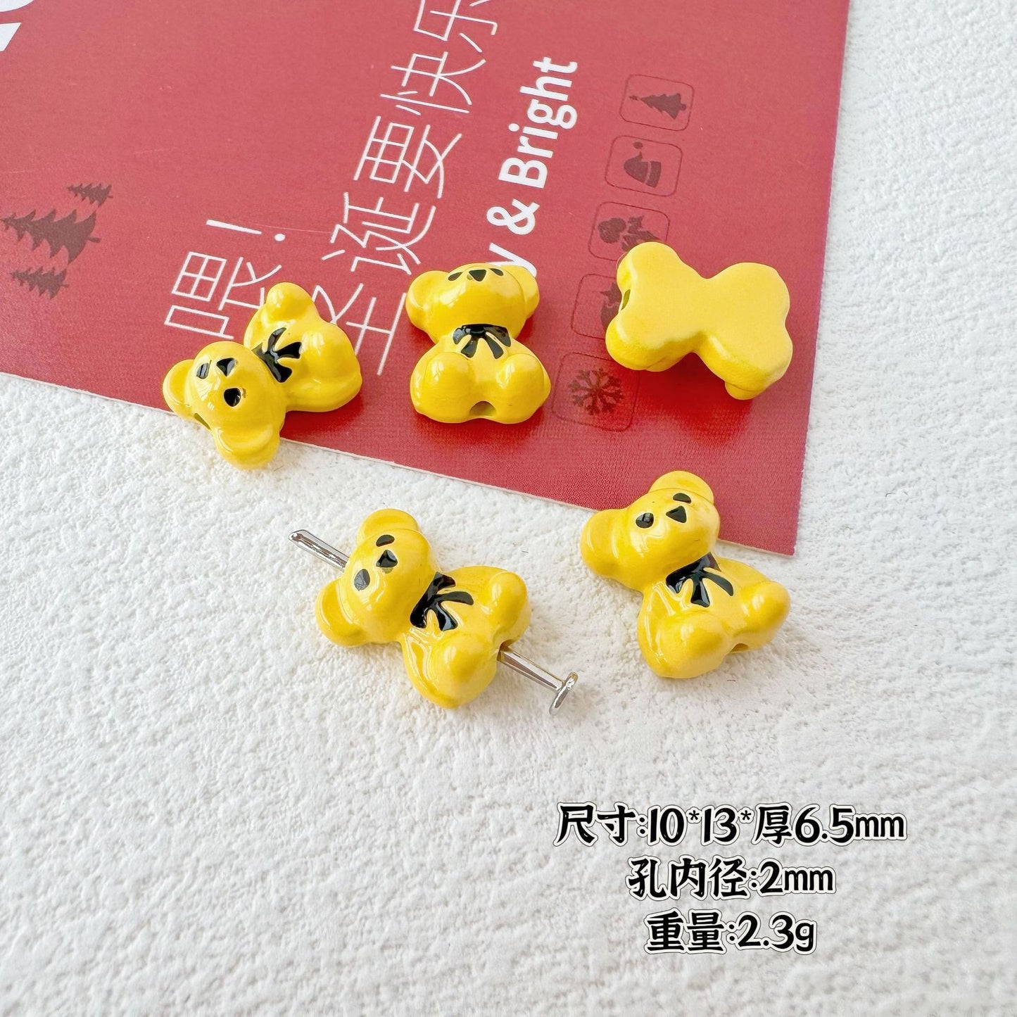 Bear and Double Heart Metal Beads 13mm Baking Painted Alloy 10pcs 11