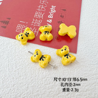 Bear and Double Heart Metal Beads 13mm Baking Painted Alloy 10pcs 11