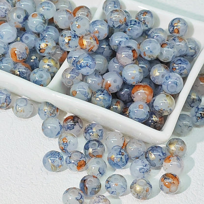 Frosted Round Glass Beads 8mm Marbled Soft Matte Gold Veining 50pcs 10