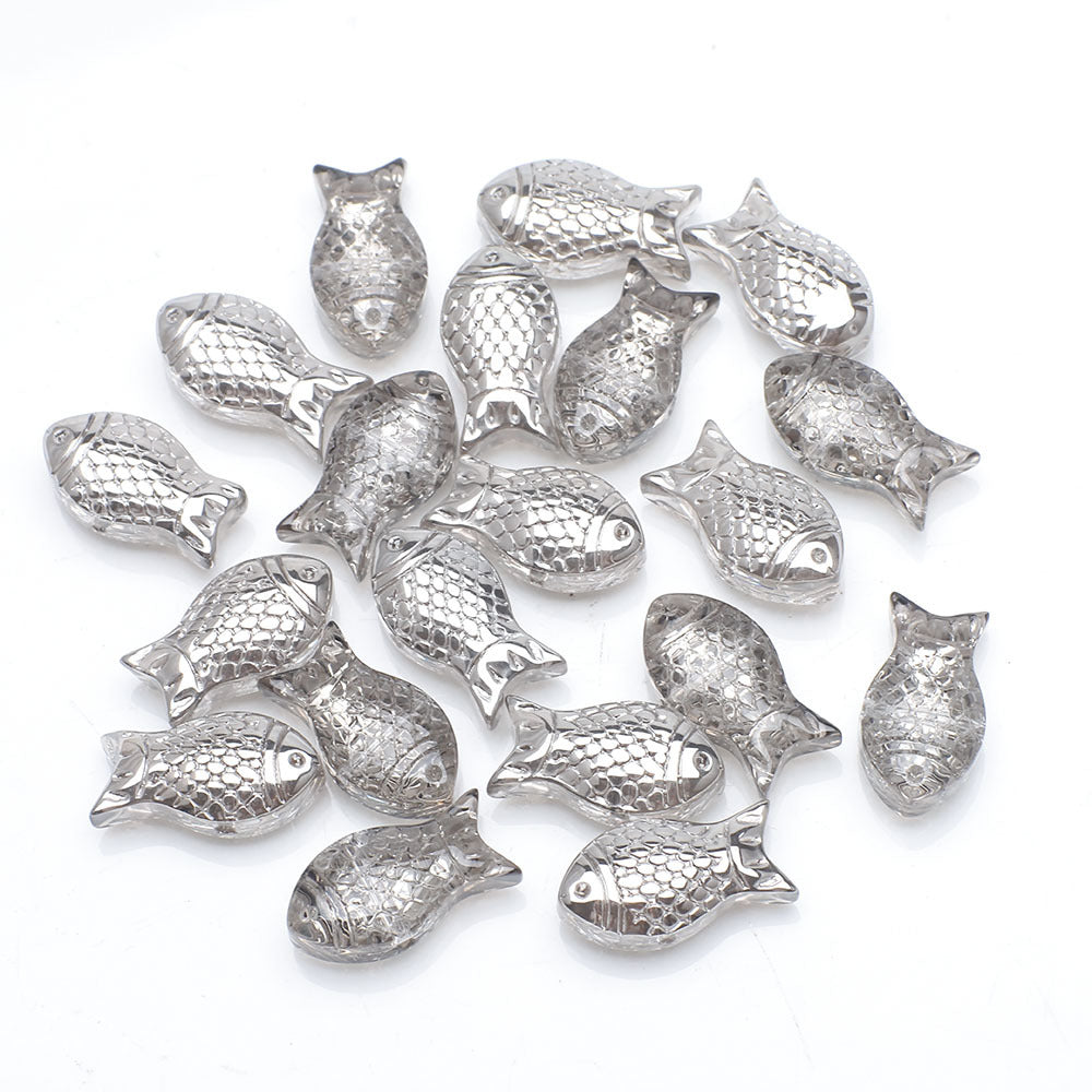 Electroplated Transparent Fish Glass Beads 8x15mm 30pcs 18