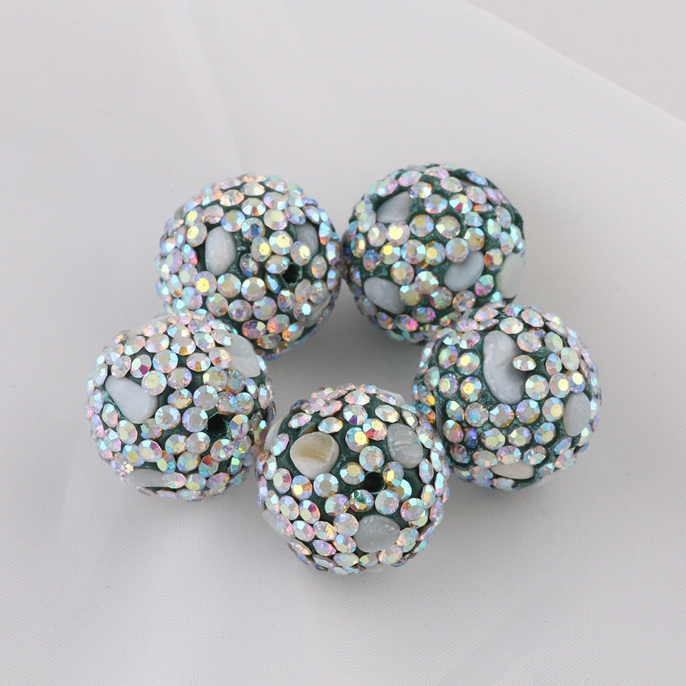Natural Shell Embeded Rhinestone Bubblegum Ball Rhinestone Beads 16mm 10pcs 15