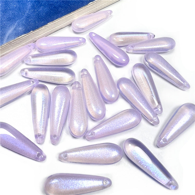 Long Teardrop Glass Beads 22mm Pale Blue Glossy 20pcs 9