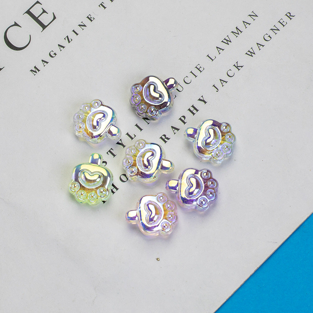 Transparent Plating Bear Paw Acrylic Beads 16mm Iridescent 20pcs 4