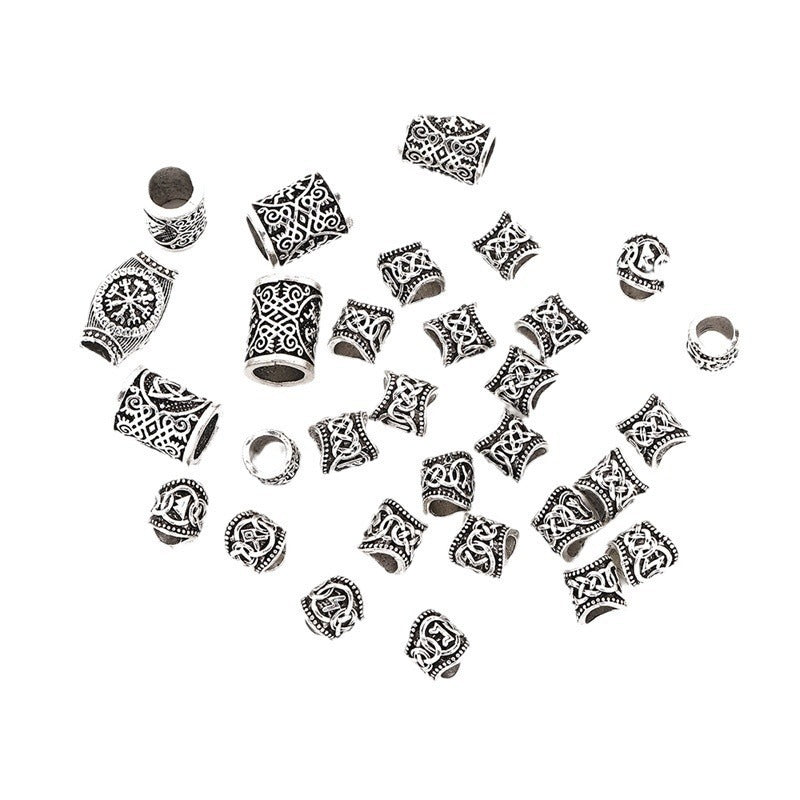 Tube Metal Beads Viking Note Patterned Silver Tone 100pcs 5