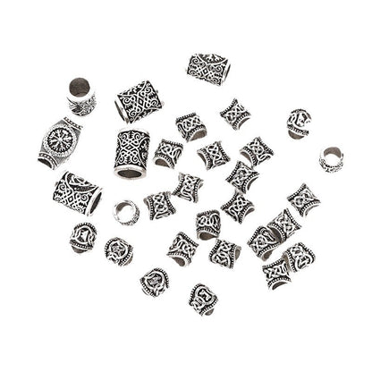 Tube Metal Beads Viking Note Patterned Silver Tone 100pcs 5