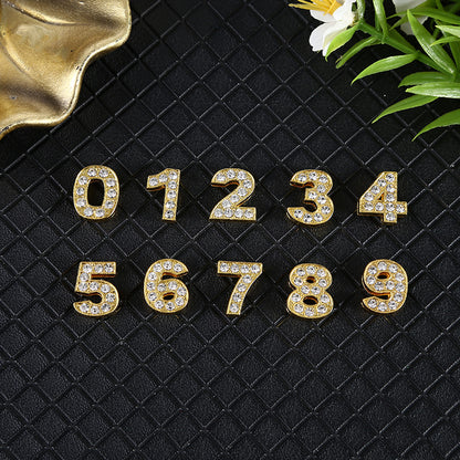Number Metal Beads 10mm Golden Rhinestone Embeded 50pcs