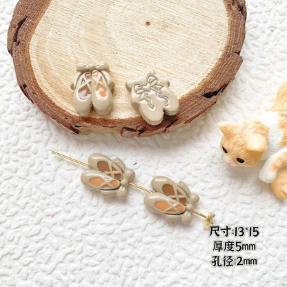 Bow Ballet Shoe Metal Beads Decorative Pastel Painted 20pcs 21