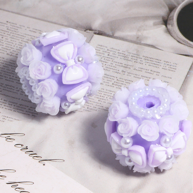 Floral Bubblegum Beads 20mm Bow Rose Cluster Polymer Clay 5pcs 6