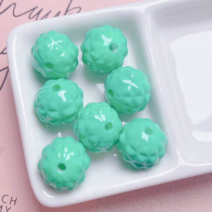 Painted Round Acrylic Beads 17mm Glossy Pineapple Texture 20pcs 12