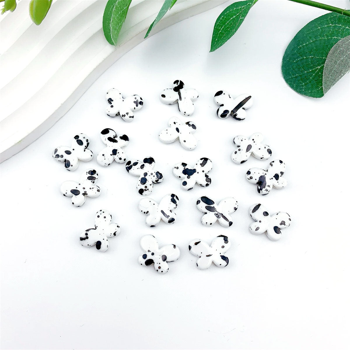 Spray Painted Butterfly Heart Star Acrylic Beads Black and White 100pcs 15