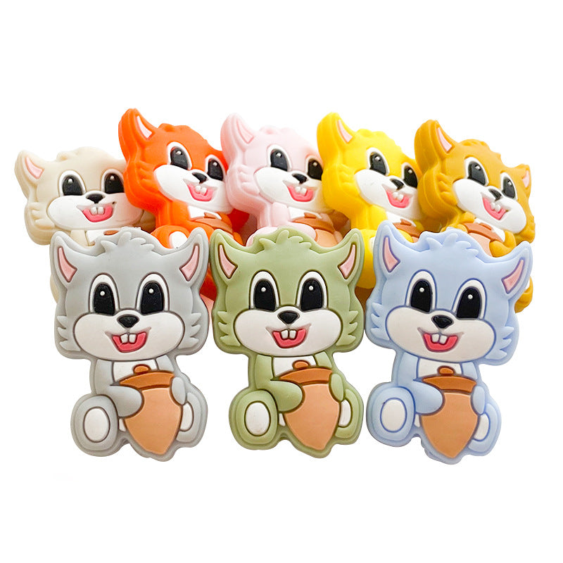 Silicone Focal Beads Squirrel Holding Acorn Pastel Colors 20pcs 2