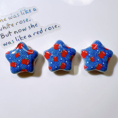Denim Blue Star Acrylic Beads 26mm Glossy Red Accents 10pcs 8