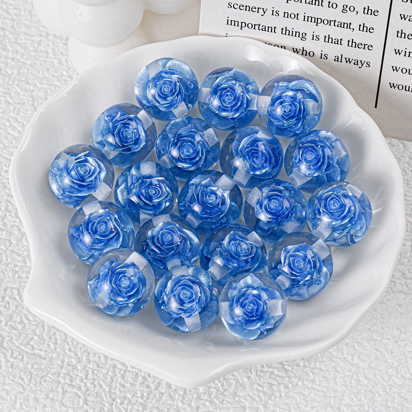 Blooming Flower Resin Beads 16mm Round Colorful 20pcs 10