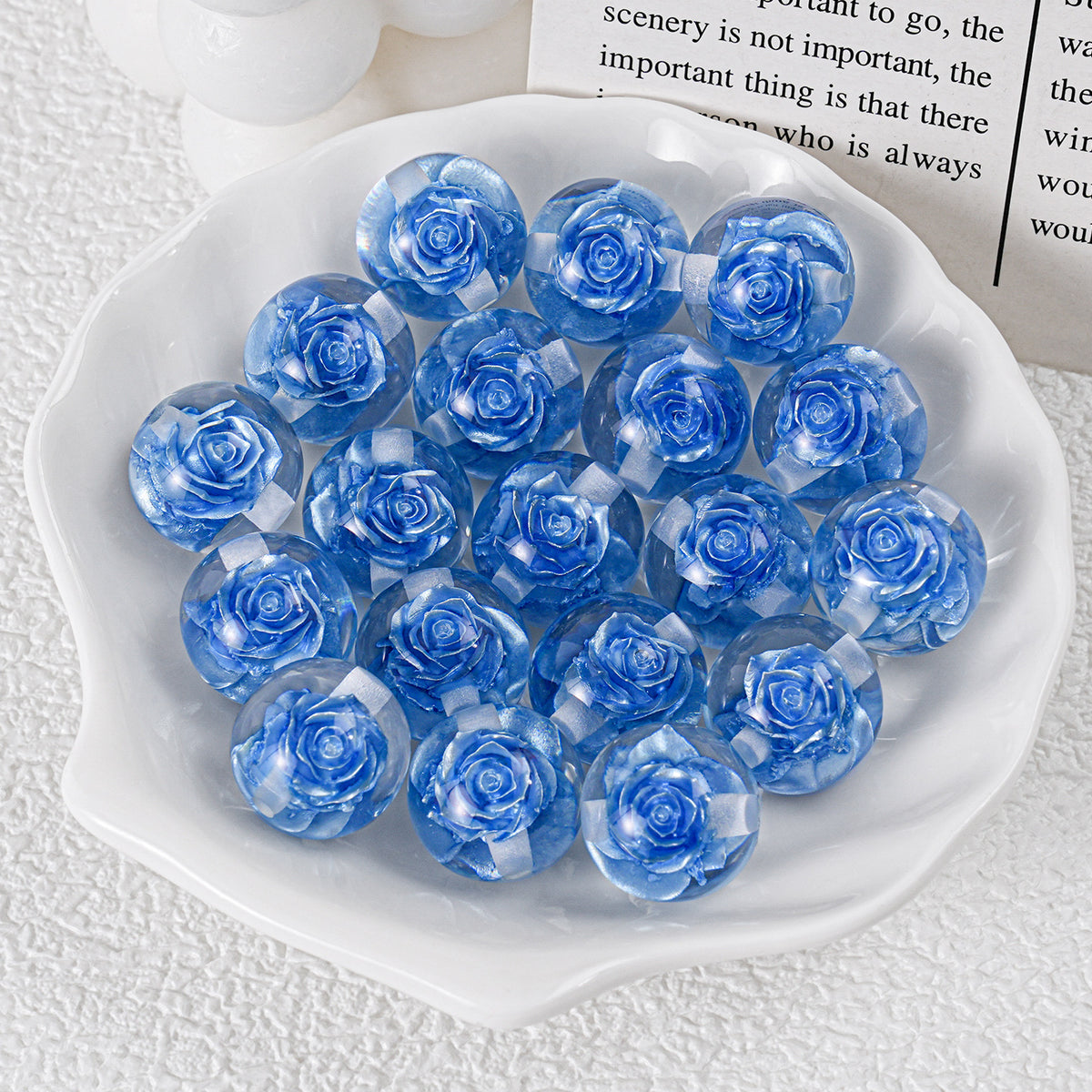 Blooming Flower Resin Beads 16mm Round Colorful 20pcs 10