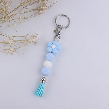 Flower Silicone Bead Keychain Colorful Floral Tassel Charm 7