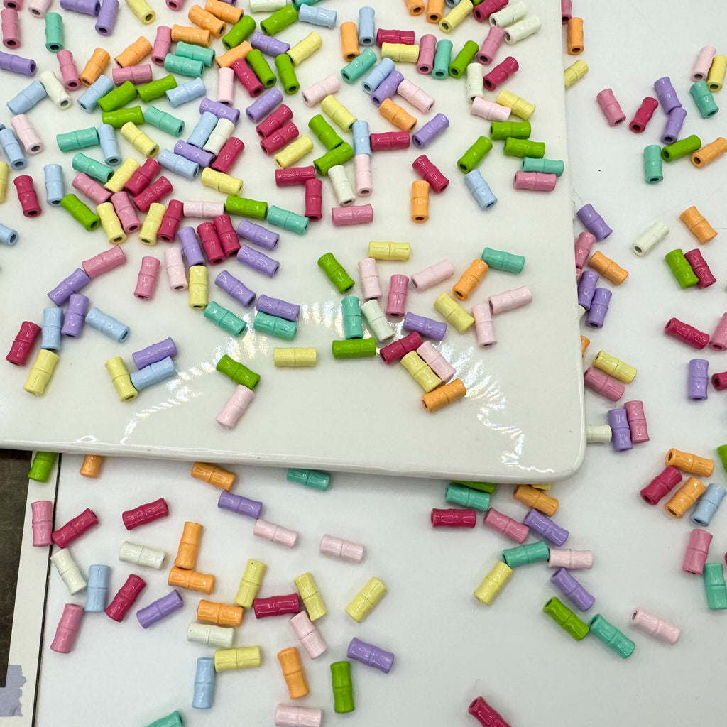 Bamboo Tube Metal Beads 3x8mm Baking Painted Alloy 40pcs 4
