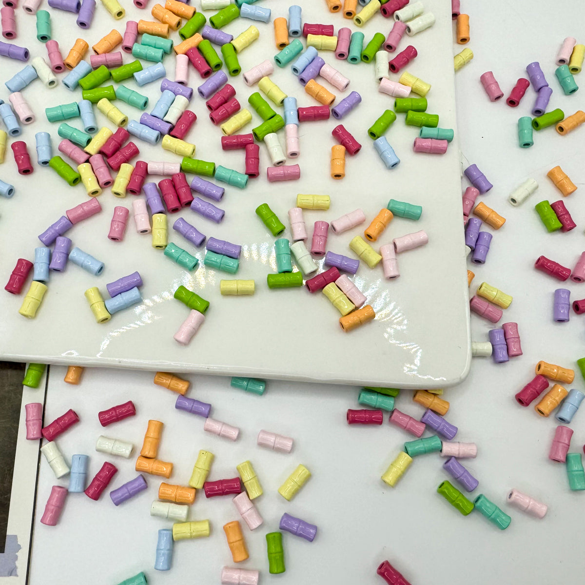 Bamboo Tube Metal Beads 3x8mm Baking Painted Alloy 40pcs 4