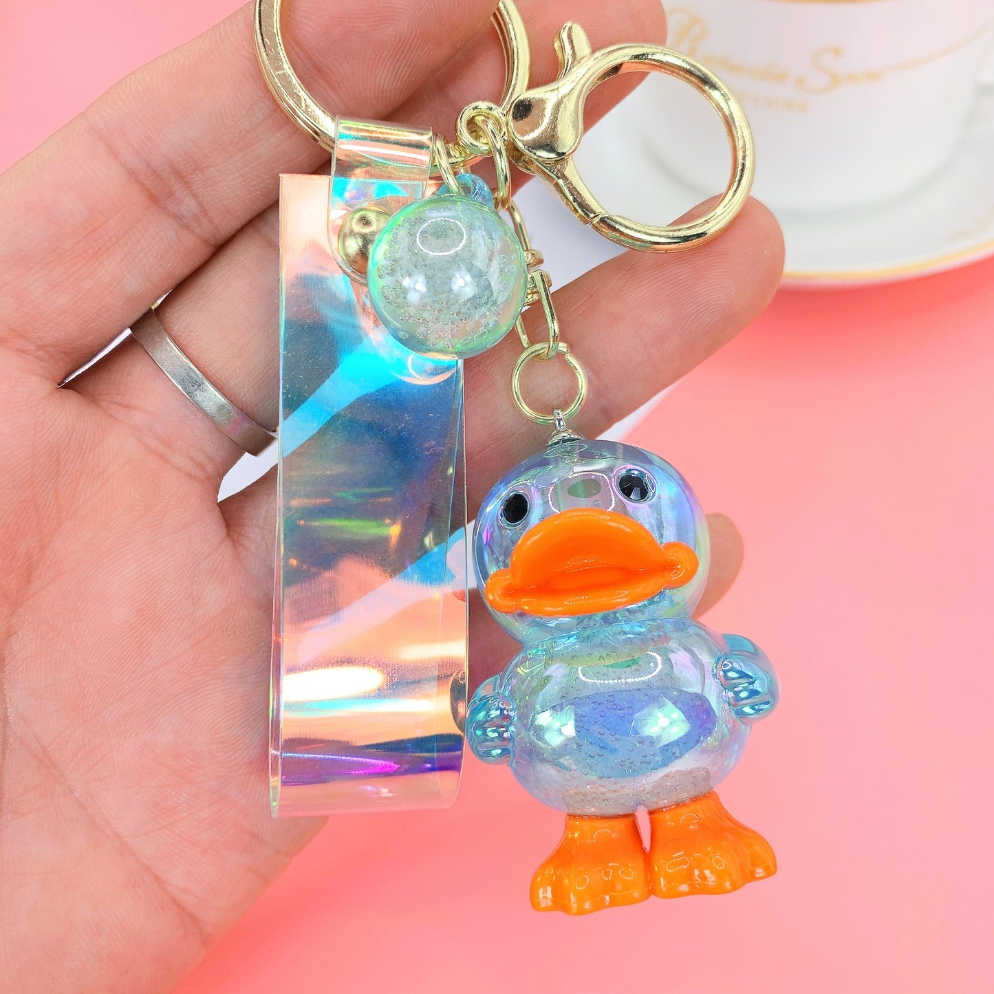 Acrylic Duck Keychain Colorful Translucent Orange Accents 8